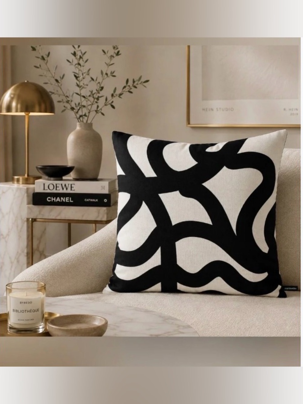 Marimekko for Crate & Barrel Joonas pillow cover 23x23” cotton black/white